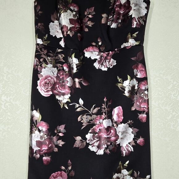 Enfocus High Low Maxi Sheath Dress 14W Black Pink Floral Rose Sleeveless Evening - Picture 3 of 14